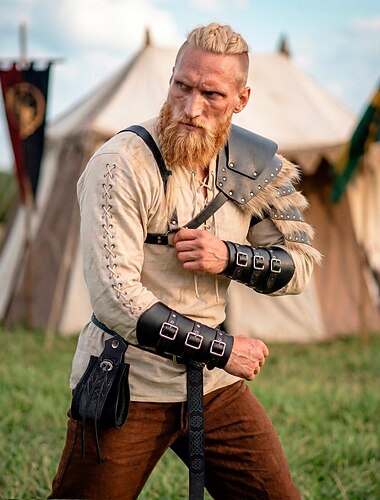  Zestaw Retro / vintage Średniowieczne Renesansowa Spodnie Torby Pasek taliowy z akcesoriami Długie rękawy Wikingowie Ranger Wiązanie Strój na bal maskowy Męskie Wiking Bal maskowy Targi Renesansu LARP