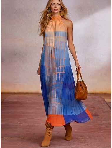  Damen Midikleid Sommerkleid A Linie Kleid Halterkleid Schulterfreies Kleid Urlaub Party Lässig Outdoor Strand Party Lässiger Schnitt Ombre Grafik Leopard Ärmellos Neckholder Regenbogen Sommer