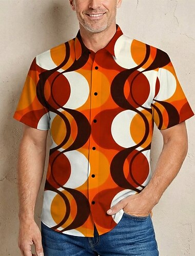  Rétro Vintage Hippie Années 1970 Chemise Manches courtes Hippie Géométrique Rétro Déguisement Homme Festival de Musique Soirée Tenue quotidienne Adulte Chemise Printemps & Été