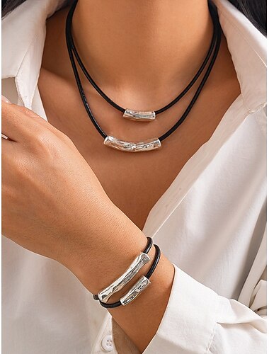  Damesketting en -armband in bohemian stijl, gecombineerd met een ketting van legering. Deze gelaagde statement sieraden zijn perfect voor een strandvakantie, resortkleding, casual zomeroutfits en alledaagse mode.