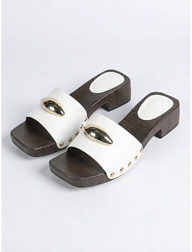  Sandale negre pentru femei cu decor metalic auriu cu pietricele - sandale cu platformă din lemn pentru relaxare luxoasă la piscină, hoteluri și stațiuni &vacanță de vară