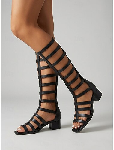  Zwarte gladiatorsandalen voor dames - stoere platte sandalen met meerdere bandjes en gespen, perfect voor zomerse muziekfestivals en ravefeesten. &gothic streetwear