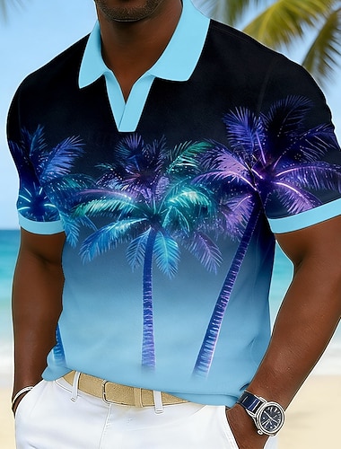  Per uomo Palma Polo Hawaiane Manica Corta Magliette polo Scollo a V Casual Resort Athleisure Abbigliamento quotidiano Abbigliamento da vacanza Stampa 3D Primavera & Estate Blu Viola Verde