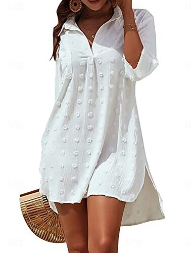  Damen Badeanzug Überwurf Badeanzugkleid Kleid Bademode Gerafft Urlaub Strandbekleidung Einfach V Ausschnitt Ärmellos Badeanzüge