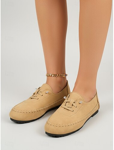  Lichtgele casual platte mocassins met elastische band voor dames – comfortabele instapschoenen voor op reis en dagelijks gebruik.