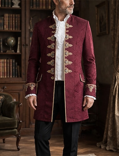  Kostymer i middelalderstil Renessanse Jakke Lange Ermer Prins Herre Adelsmann Broderi Kostyme Herre Royal Halloween Karneval Renessansemesse LARP Voksne Frakk Alle årstider