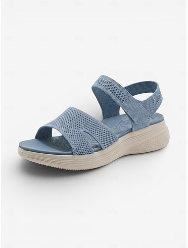  Damskie niebieskie, dzianinowe sandały sportowe z podparciem łuku stopy – oddychające, lekkie i wygodne sandały na letnie spacery, podróże i plażę &odzież codzienna