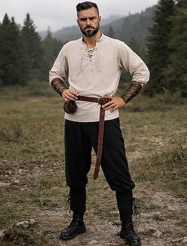  Keskiaika Renessanssi Housut Vyötärövyö Pusero Pitkähihainen Viikingit Ranger Solmittava Naamiaispuku Miesten Merirosvo Naamiaiset Juhla Renessanssin messut LARP Aikuisten Pusero Housut Laukku Kaikki