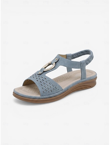  Damessandalen met blauwe voetboogondersteuning en comfortabele pasvorm – ademende, geperforeerde wandelschoenen met elastische hielband. &Zachte, gevoerde zool, lichtgewicht zomersandalen voor op reis