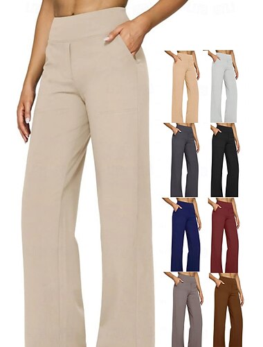  Női Széles lábszár Nadrág Alkalmi nadrág Egyenes Szabadság Divat Utcai sikk Teljes hossz Magas derék Sima Zseb Rugalmas derék Mokaszinok Nem elasztikus Napi Vakáció Utca Medence lilásvörös