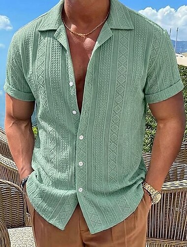  Homme Chemise Texture Chemise boutonnée Chemise jacquard Bleu Noir Blanche bleu marine Violet Manche Courte Géométrique Revers Occasionnel Quotidien Jacquard Vêtement Tenue Streetwear Occasionnel
