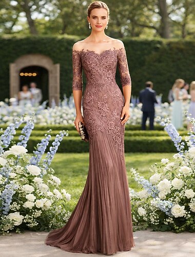  Harang fazon Seprűuszály Ünnepi ruha Estélyi ruha Örömanya ruha Féhosszú Kanálnyak Elegáns Előírásos Esküvői vendég Csipke Tüll val vel Rátétek