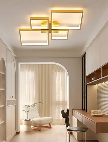  Moderne dæmpbar LED-loftlampe med fjernbetjening, 4 hoveder, aluminium, indendørs belysningsarmatur til stue, soveværelse, spisestue, kontor og køkken 110-240v