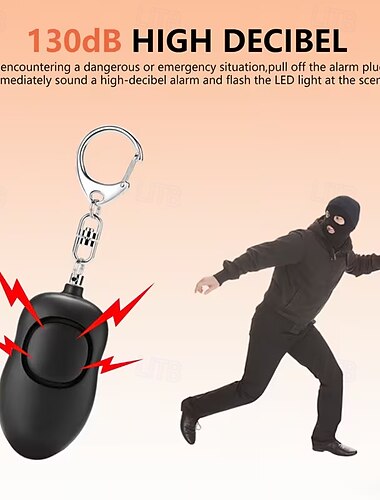  130db personligt säkerhetslarm, självförsvarsnyckelring med LED-ficklampa för kvinnor, barn och äldre, nödsiren för nattlöpning och resor, enkel dragaktivering, 1-pack