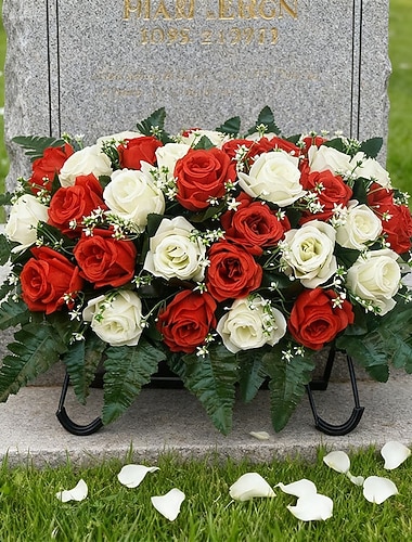  Blumensattel für Grabsteine zum Gedenktag, künstliche Rosen, Grabdekoration, farbecht und einfach anzubringen