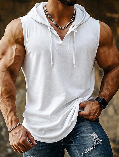  Homens Malha Íntima Top de colete Camiseta Interior camisa sem manga Sem Manga Com Capuz Verão Tecido Moda Designer Casual Com Capuz Casual Ao ar livre Ginásio Preto Branco Amarelo Top Tee para Homens