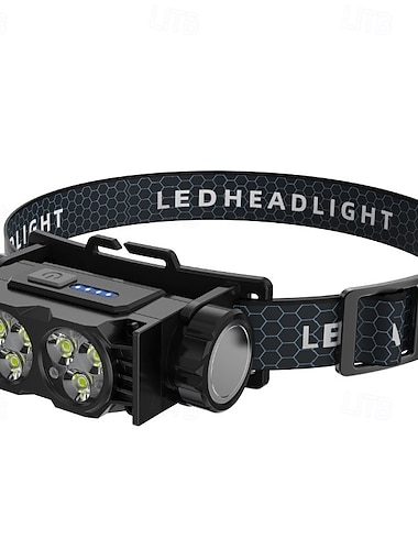  Wiederaufladbare LED-Stirnlampe, superhelle magnetische Stirnlampe mit USB-C-Schnellladefunktion, wasserdicht, mit Echtzeit-Leistungsanzeige, leicht, 120° verstellbarer Lichtkegel, kompakt für