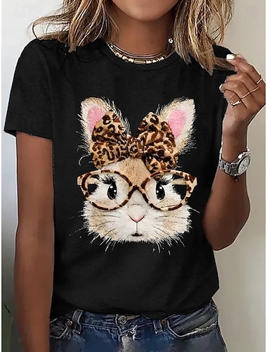  Påske Dame T skjorte Trykt mønster Grafisk Dyr Tegneserie Mote Stilfull Klassisk Kortermet Crew-hals Vanlige topper Daglig Helg Blå Svart Hvit Rosa Lilla Sommer Vår