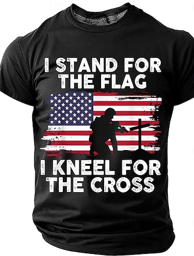  Giorno della Memoria Io Sostengo La Bandiera Inginocchio Per La Croce Maglietta Uomo Bibbia Bandiera Americana Soldato Inginocchiato Croce Cristiana Grafica T-Shirt Vintage Casual Designer