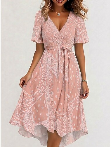  Dame Midikjole Chiffonkjoler Floral kjole Sommerkjole Elegant Moderne Feriereise Ferie Te Fest Normal Blomstret Kortermet V-hals Blå Rosa Sommer Vår