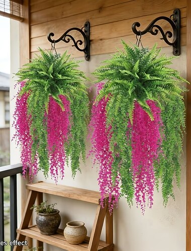  Set di 4 pezzi di felce di Boston artificiale ed eucalipto da appendere alla parete, decorazione moderna per esterni, giardino, patio e matrimoni. Perfetto per la primavera, San Valentino, Festa della