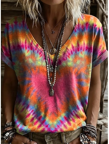  hudební festival Dámské Tričko Tisk Květinový Grafika Rostliny Vinobraní stylové Na běžné nošení Krátký rukáv Do V Běžné topy Ležérní Denní Víkend Vodní modrá popel Černá Světlá růžová Trávová zelená