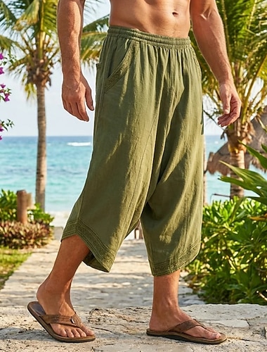  Homme Pantalon en coton et lin Pantalons Pantalon d'été Pantalons Amples Pantalons de Plage Avec Poches Taille Élastique Couleur Unie Confort Respirant Longueur cheville Quotidien Extérieur Plage