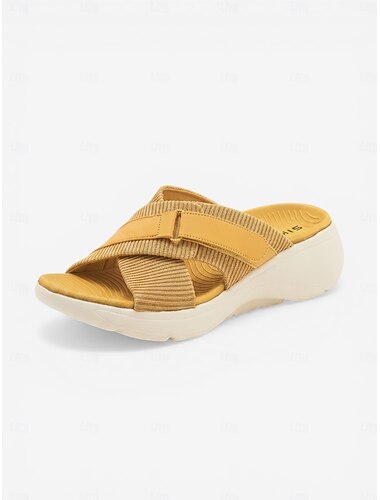  صنادل نسائية صفراء مفتوحة من الأمام، صنادل صيفية بحزام قابل للتعديل، أحذية مريحة مفتوحة من الأمام مناسبة للمشي والسفر في الصيف &مناسب للارتداء طوال اليوم