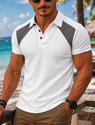  Herre Ice Silk seersucker-poloskjorte Med Tekstur Avslappet Ferie Klassisk Kortermet Mote Grunnleggende Fargeblokk Knapper Kjøling Sommer Blå Hvit Brun Grå Ice Silk seersucker-poloskjorte