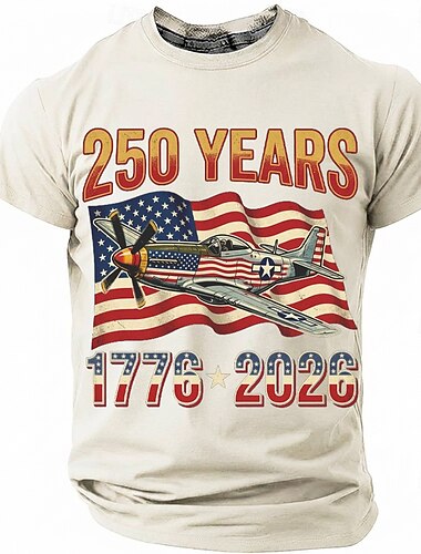  2026年7月4日 250周年 男性用 おかしい Tシャツ 半袖 Tシャツ 3Dプリント クルーネック シャツ ファッション デザイナー シンプル カジュアル 日常 パーティー レイクブルー 夏 春 衣類 S M L XL XXL XXXL