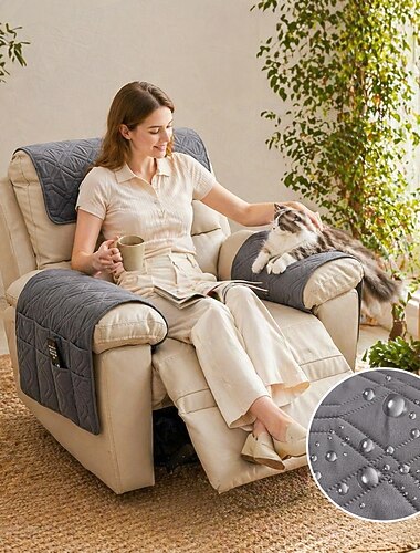  wasserdichter Sofa-Armlehnen-Organizer mit Aufbewahrungstaschen, multifunktionaler Couch-Armlehnenbezug, kratzfester Haustierschutz, rutschfeste Armlehnenauflage, Kopfstützenbezug für Hunde und Katzen