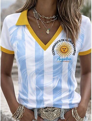  Női Póló Színes Nyomtatott Grafika Foci csapat Stílusos Klasszikus Alkalmi Rövid ujjú V-alakú Polo gallér Normál felsők Napi Sport Alkalmi Medence Nyár Tavasz
