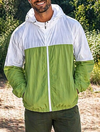  Hombre Bloque de color Retazos Chaqueta para correr Chaqueta para exteriores Chaqueta con capucha Verano Primavera Otoño Bolsillo Full Zip Manga Larga Protección Solar Resistente al Viento Protección