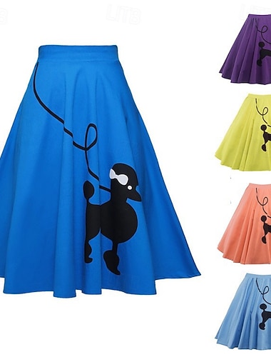  Années 1950 Rétro Vintage Tenues Grease Jupe Jupes caniches Impression Déguisement Femmes Carnaval Mascarade Décontracté Quotidien Enterrement de Vie de Jeune Fille Adulte Jupe