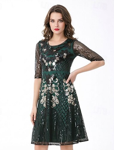  Möly 20s 1920-luku Retro / vintage Polvipituinen Mekko Lyhyet hihat Suuri Gatsby charleston Paljetti Naamiaispuku Naisten Halloween Karnevaali Juhlat Aikuisten Leninki Kaikki vuodenajat