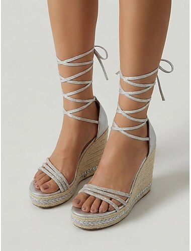  sandali espadrillas con zeppa e lacci da donna, scarpe eleganti con punta aperta e cinturini per cene in resort, vacanze &eventi serali estivi