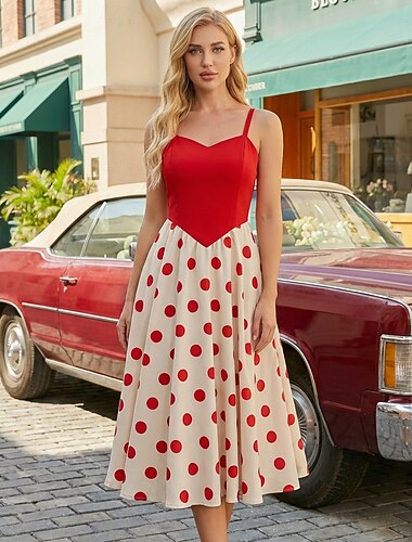  Jaren '50 Retro vintage rockabilly Middag Swing Jurk Flare Jurk Fit en Flare Polka dots Kostuum Dames Halloween Carnaval Vakantie Casual / Dagelijks Retro themafeest Volwassenen Kleding Lente zomer
