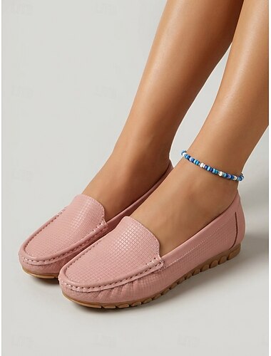  mocassini da donna rosa testurizzati, comodi mocassini casual con suola morbida per camminare e per le vacanze &da indossare tutto il giorno