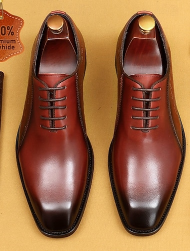  Herresko i premium ekte skinn i burgunderfarget helskåret oxford-sko, klassiske snøresko for formelle kjoler til brudgom, forlovere, bryllup, banketter og forretningsantrekk.