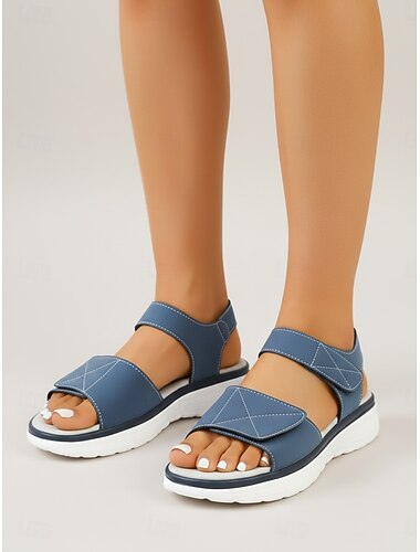  Dámské modré sportovní sandály s nastavitelnými pásky na suchý zip – lehké a pohodlné sandály, polstrovaná obuv na chůzi, cestování, outdoorové aktivity a pláž &denní nošení