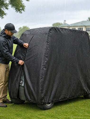  Golfwagenabdeckung für 4 Personen, strapazierfähig, 210d/420d wasserdicht, verlängertes Dach, kompatibel mit EZ Go Club Car Yamaha Golfwagen, staubdichte Outdoor-Abdeckung für 4-Sitzer Club Car (bis