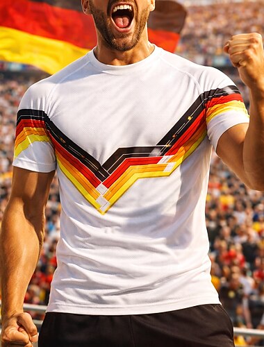  Heren voetbalshirt, topmodel, Duitse kleurstelling, wit met zwarte, rode en gouden chevronstrepen, ademend mesh shirt, UPF50+, toernooi fan trainingsshirt.