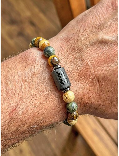  Herenarmband in bohemian stijl met natuurstenen hanger en sterrenbeeldhanger, verstelbare elastische kralen, ideaal cadeau voor strandvakantie en casual dagelijks gebruik.