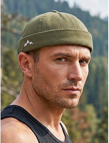  Herenpet van polyester, verstelbare pet zonder klep met geborduurd bergmotief in diverse kleuren, ideaal voor reizen, buitensporten, dagelijks gebruik en vakanties.