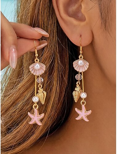  Boho-Ohrringe mit Seestern- und Muschelquasten aus einer Legierung für Damen, mehrfarbige Strandohrringe, ideal für Urlaub, Resort-Look und lässige Alltagskleidung