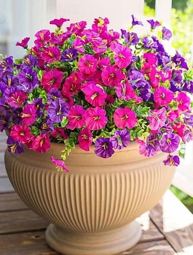  24 bouquets de fleurs artificielles violettes pour la décoration extérieure, fleurs de liseron en soie artificielle, faux eucalyptus résistants aux UV, pour porche, terrasse, jardin, décoration