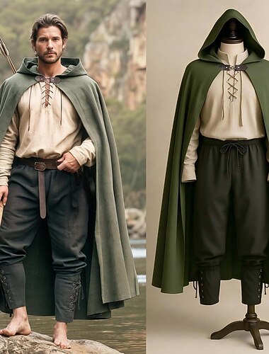  Conjunto Medieval Renascentista Capa Roupa Fantasia fantasia Vikings Ranger Fantasia Homens Viking Dia Das Bruxas Carnaval Espetáculo LARP Ren Faire Adulto Verão Primavera Outono