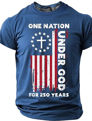  4 juillet 2026 250e Bible des Hommes Une Nation Sous Dieu Depuis 250 Ans Drapeau Vertical Croix Étoile Cercle Patriote Christian T-shirt Anniversaire Graphique Décontracté Vêtements de Designer