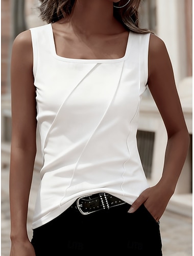  Damen Tank Top Ärmelloses Shirt T-Shirt Einfarbig Mode Klassisch Lässig Ärmellos Quadrathals Normale Oberteile Täglich Ausgehen Wochenende Schwarz Weiß Sommer Frühling