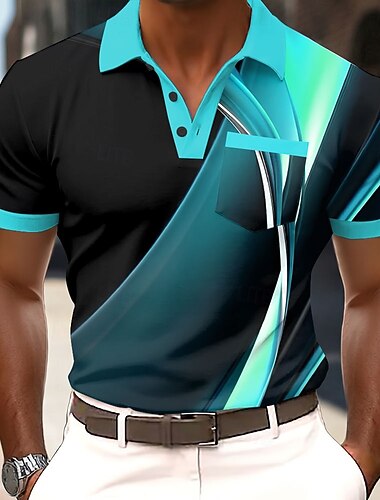  رجالي هندسي قمصان البولو كم قصير قمصان البولو قميص بياقة عمل يومي الأماكن المفتوحة ملابس الرياضة مناسب للبس اليومي طباعة ثلاثية الأبعاد Buttons للربيع والصيف أزرق أرجواني بني